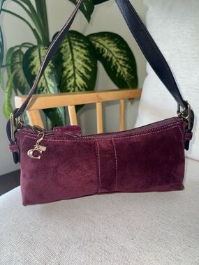 Y2K Coach Hampton Suede Demi Purple Wine Baguette Shoulder Purse Bag #7470 RARE